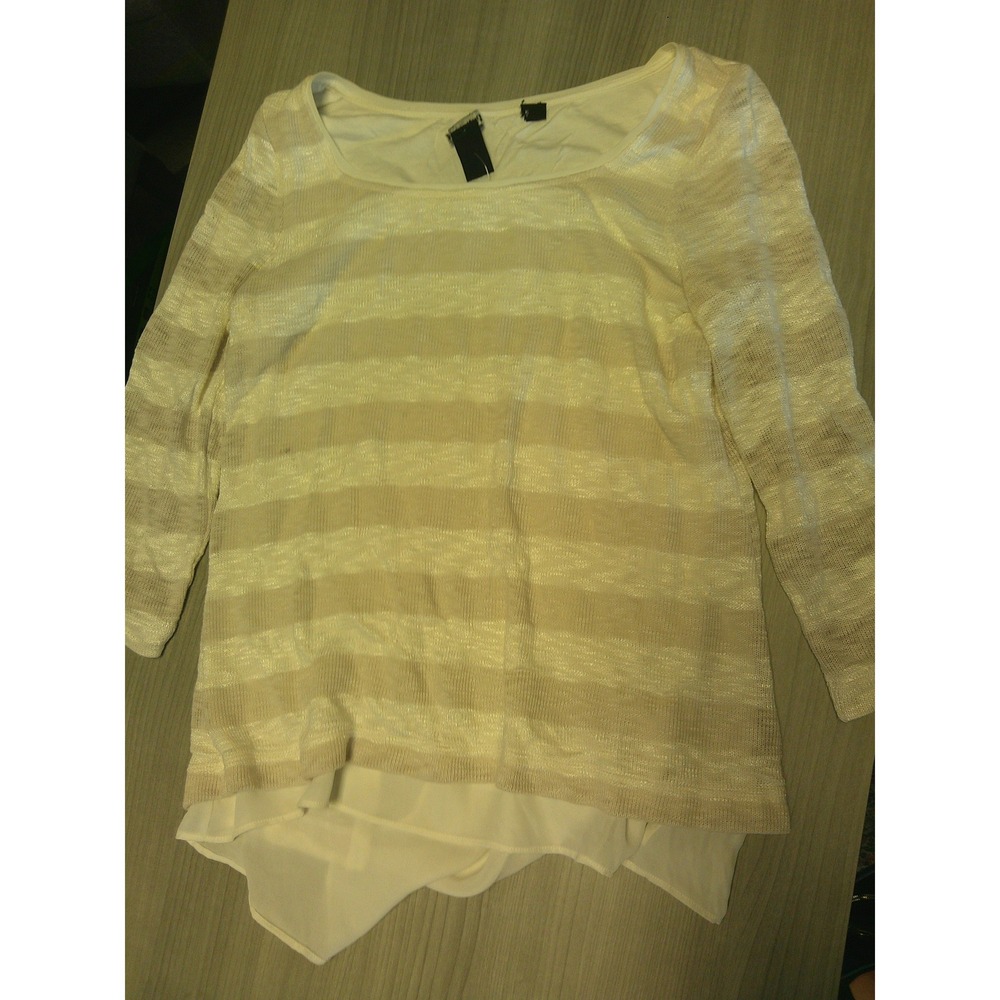 White House Black Market Sweater Women S Cream Gold Excellent Striped Split Back